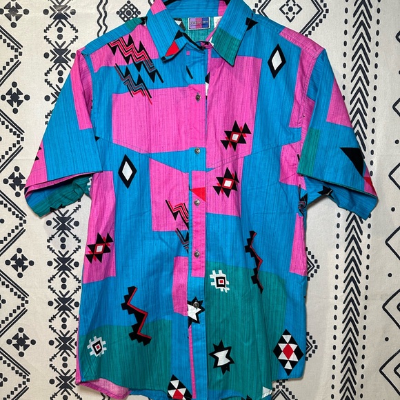 American Hero Tops - Vintage American Hero Color block Western Snap Short Sleeve Shirt Ladies Size L